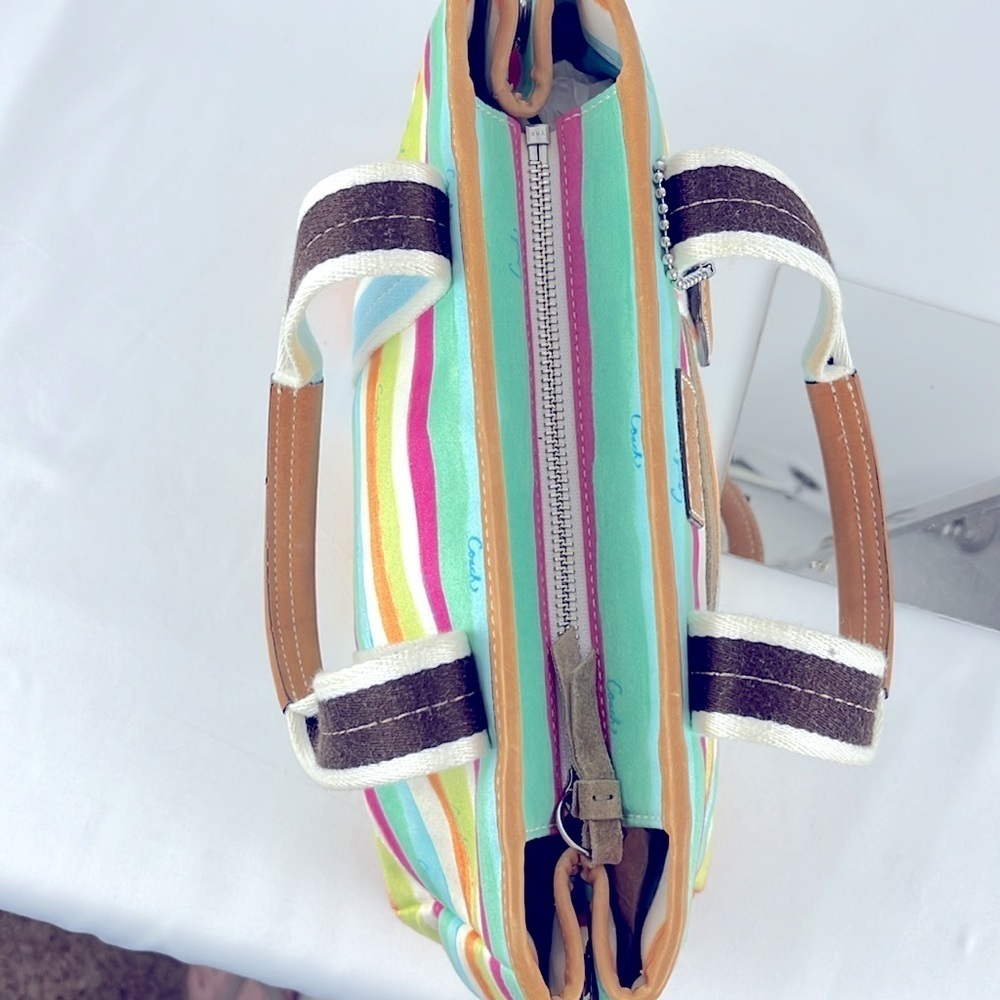 Coach Hampton Watercolors Pastel Striped Fabric Tote Handbag Small G0932-10025 - Picture 6 of 16